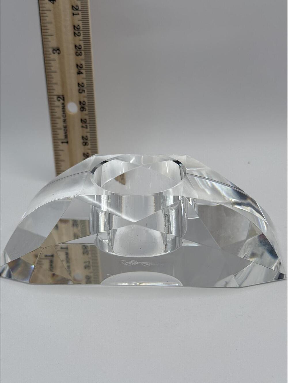 Oleg Cassini Crystal Votive Candle Holder Signed w/ Box Faceted Modern